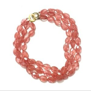 ROSE QUARTS Triple Strand Large Bead Necklace 15,16,17 inches, pink